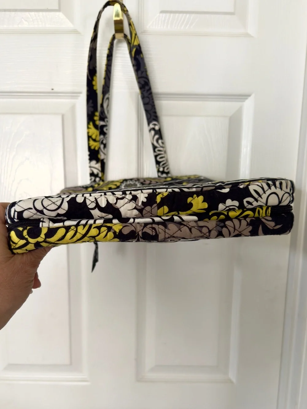 Vera Bradley Baroque Laptop Travel Tote with Yellow, Cream & Gray Floral Pattern